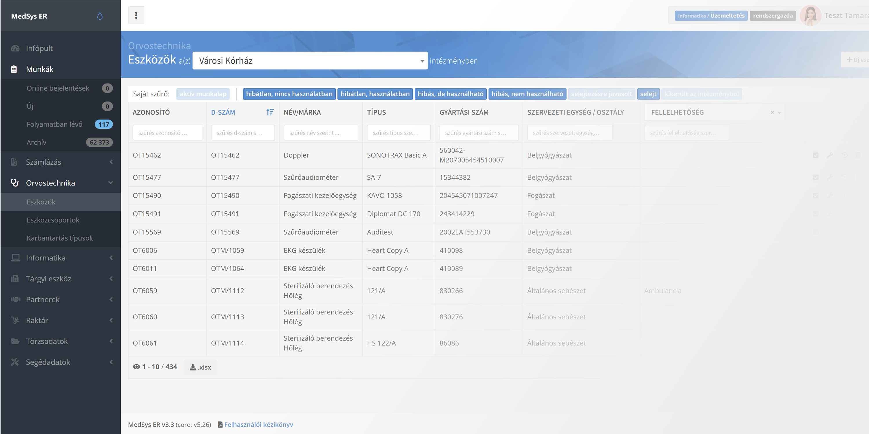 MedSys ER képernyő